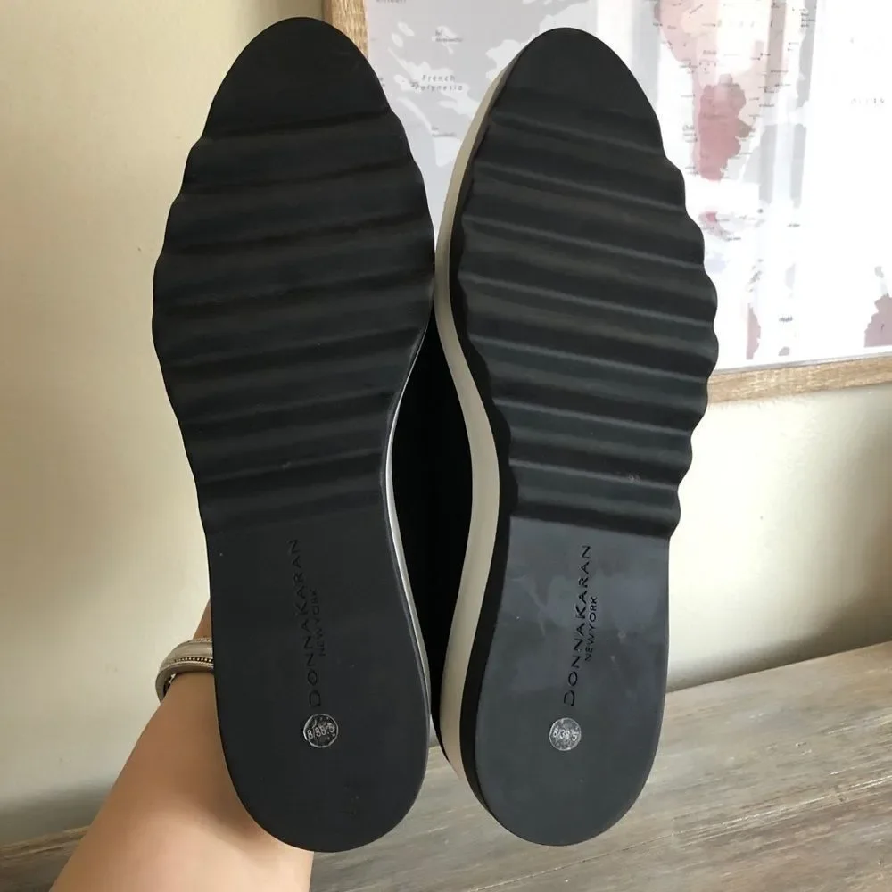 Donna Karan Black Suede platform Slip Ons size 8
